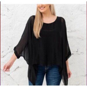 Cobblestone Women’s Martina Black Silk Sheer Blouse Viscose Tank Lining One Size